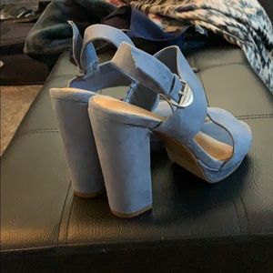Blue suade open toe platform sandals